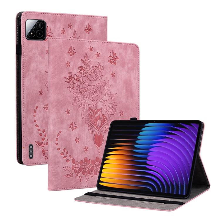 

For Xiaomi Pad 7 / Pad 7 Pro Butterfly Rose Embossed Leather Tablet Case(Pink)