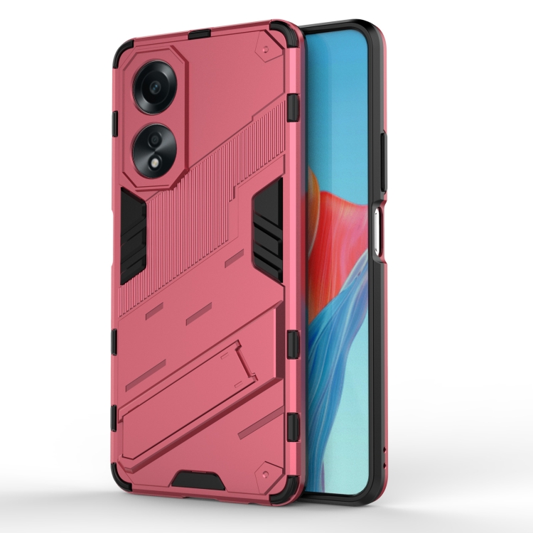 

For OPPO A58 4G Global Punk Armor 2 in 1 PC + TPU Phone Case with Holder(Light Red)