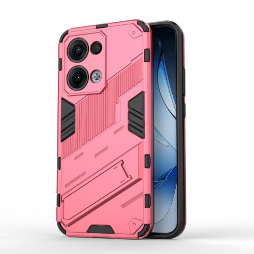 

For OPPO Reno13 5G Global Punk Armor 2 in 1 PC + TPU Phone Case with Holder(Light Red)