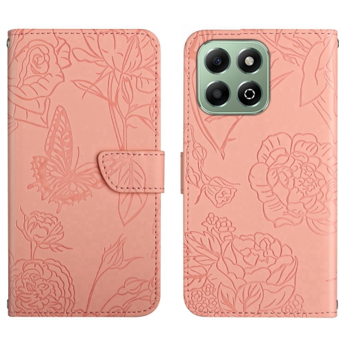 

For Honor 200 Smart Global HT03 Skin Feel Butterfly Embossed Flip Leather Phone Case(Pink)