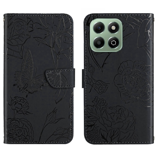 

For Honor 200 Smart Global HT03 Skin Feel Butterfly Embossed Flip Leather Phone Case(Black)