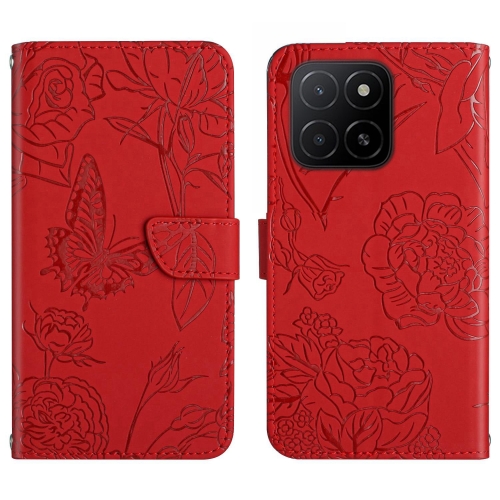 

For Honor X5b 4G / X5b Plus 4G HT03 Skin Feel Butterfly Embossed Flip Leather Phone Case(Red)