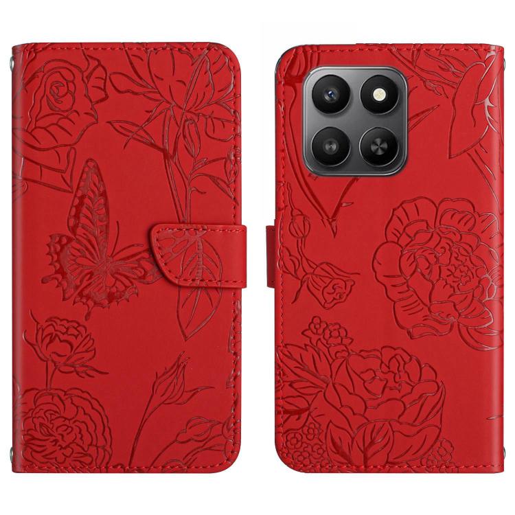 

For Honor 400 Smart 5G HT03 Skin Feel Butterfly Embossed Flip Leather Phone Case(Red)