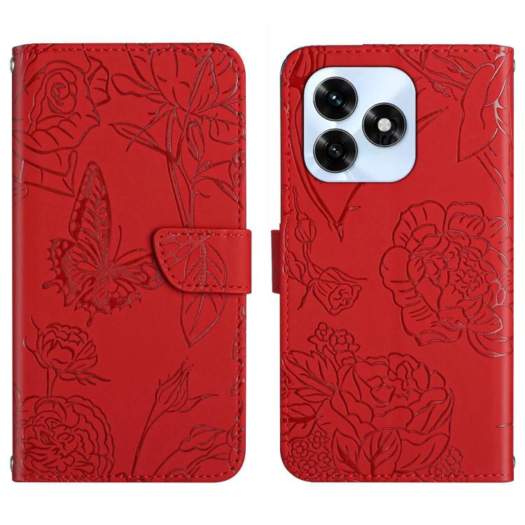 

For Honor X5c Plus HT03 Skin Feel Butterfly Embossed Flip Leather Phone Case(Red)