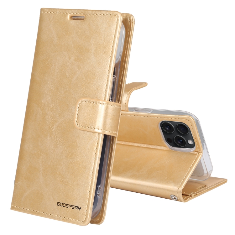

For iPhone 15 Pro GOOSPERY BLUE MOON Crazy Horse Texture Leather Phone Case(Gold)