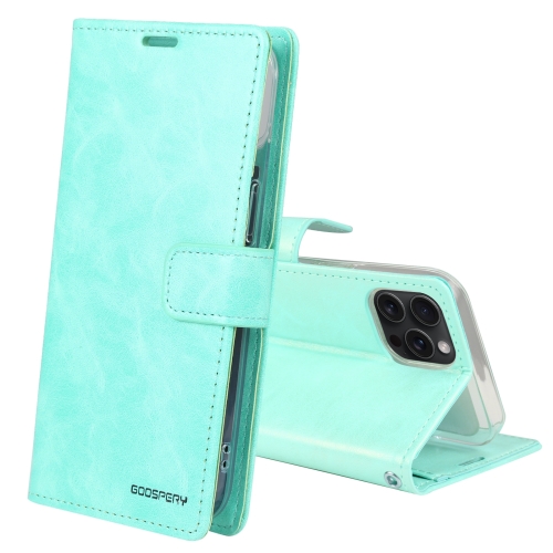 

For iPhone 15 Pro GOOSPERY BLUE MOON Crazy Horse Texture Leather Phone Case(Mint Green)
