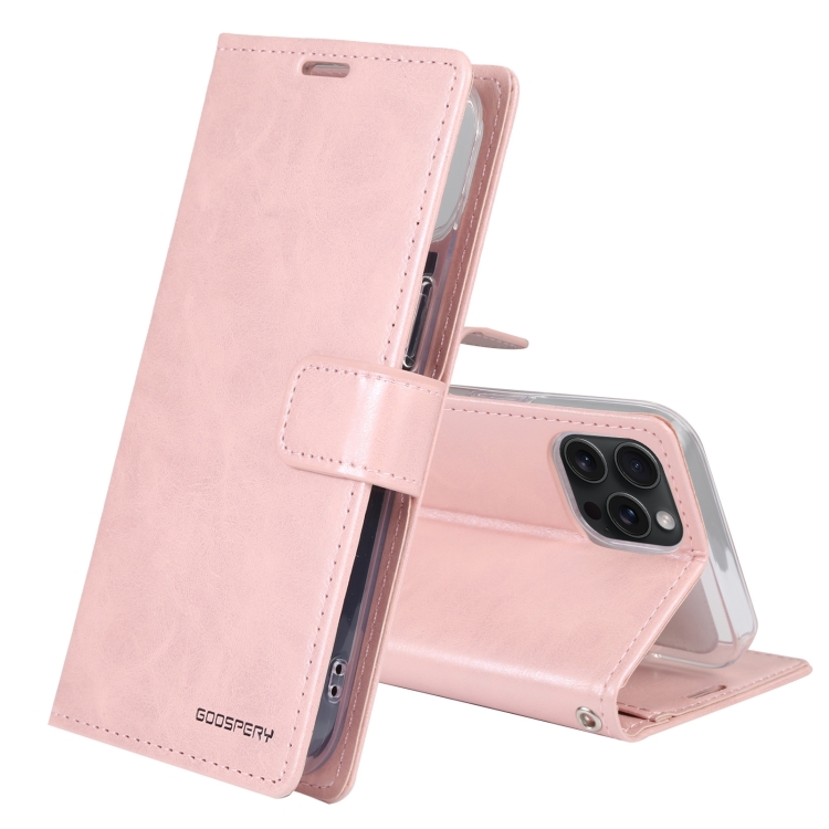 

For iPhone 15 Pro GOOSPERY BLUE MOON Crazy Horse Texture Leather Phone Case(Rose Gold)