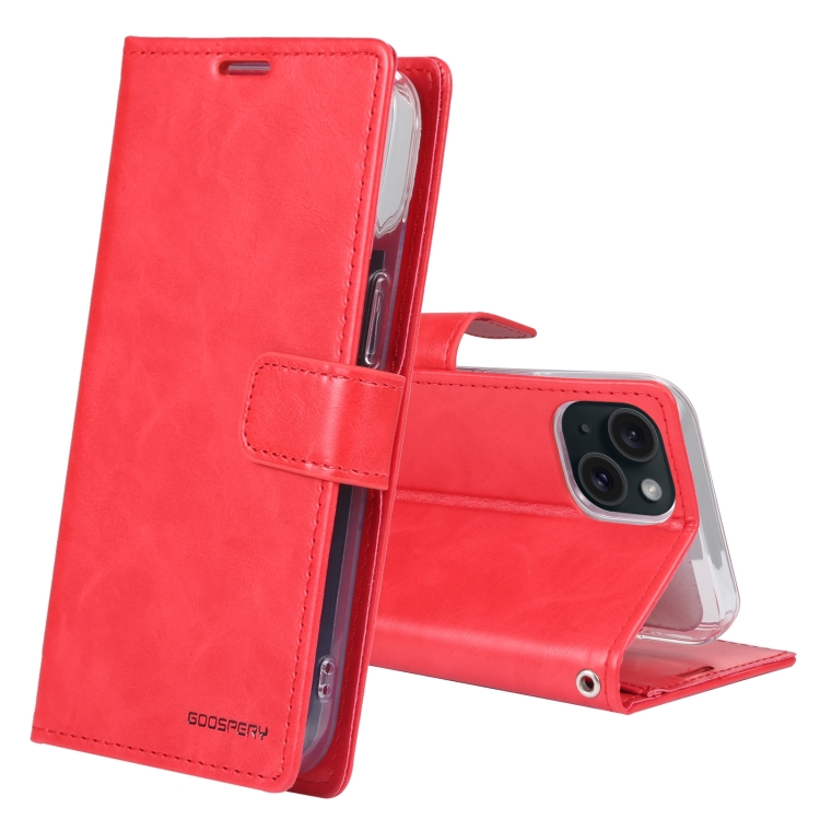 

For iPhone 15 GOOSPERY BLUE MOON Crazy Horse Texture Leather Phone Case(Red)