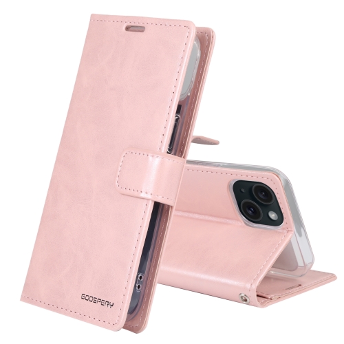 

For iPhone 15 GOOSPERY BLUE MOON Crazy Horse Texture Leather Phone Case(Rose Gold)