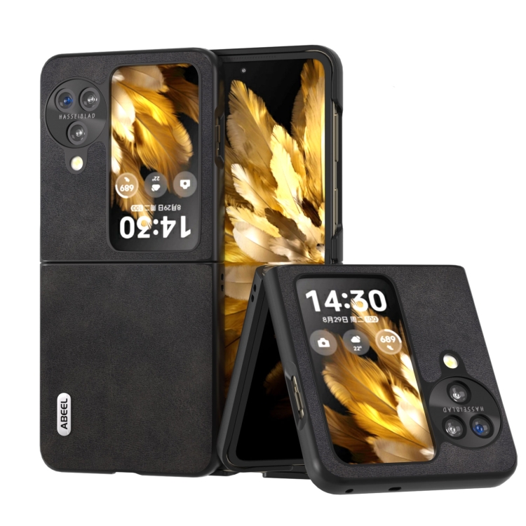 

For OPPO Find N3 Flip ABEEL Two-color Calf Texture PU Phone Case(Black)