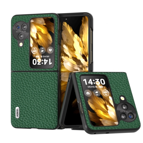 

For OPPO Find N3 Flip ABEEL Genuine Leather Litchi Texture Phone Case(Green)