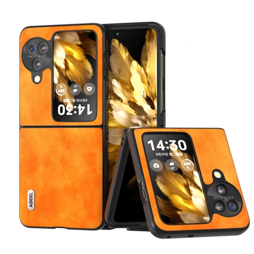 

For OPPO Find N3 Flip ABEEL Dual Color Lichi Texture PU Phone Case(Orange)