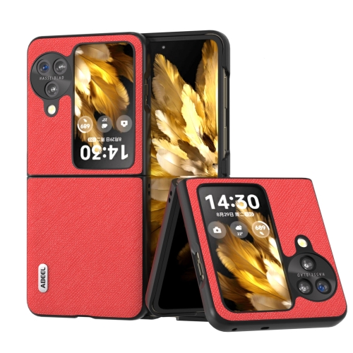 

For OPPO Find N3 Flip ABEEL Cross Texture Genuine Leather Phone Case(Red)