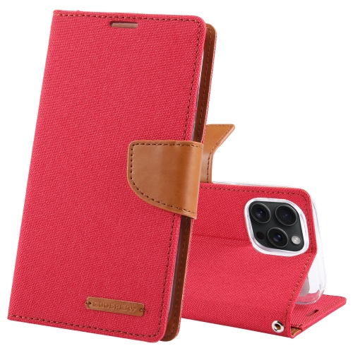 

For iPhone 15 Pro GOOSPERY CANVAS DIARY Fabric Texture Flip Leather Phone Case(Red)