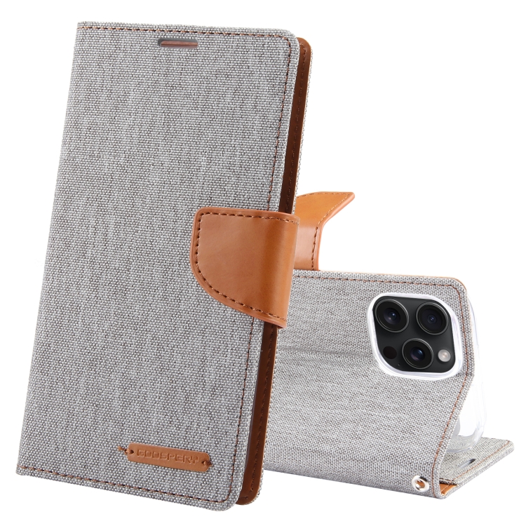 

For iPhone 15 Pro GOOSPERY CANVAS DIARY Fabric Texture Flip Leather Phone Case(Grey)