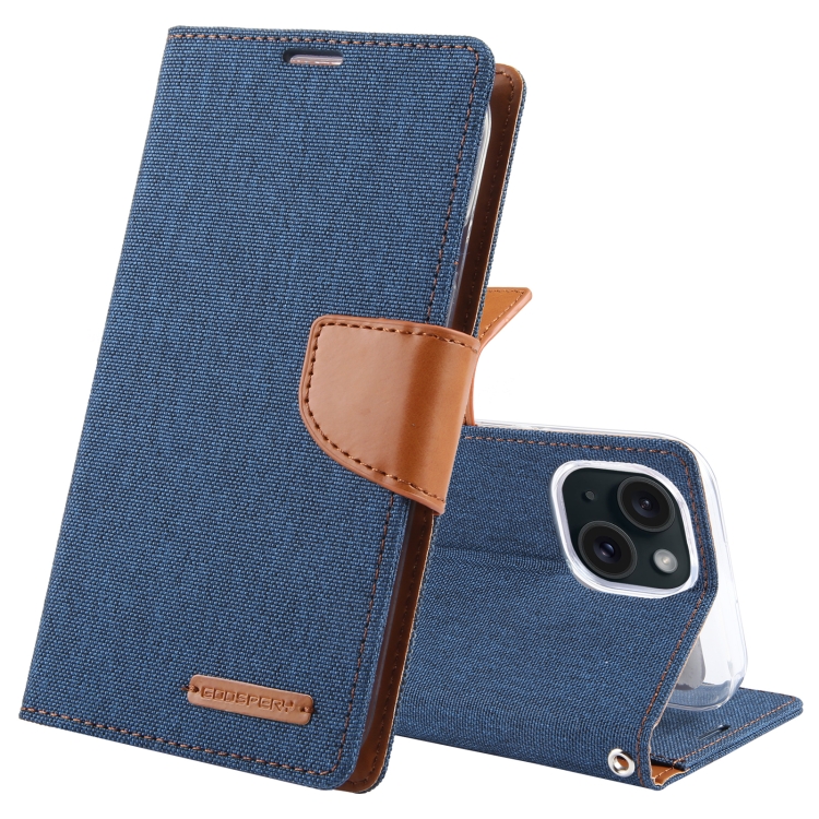 

For iPhone 15 Plus GOOSPERY CANVAS DIARY Fabric Texture Flip Leather Phone Case(Navy Blue)