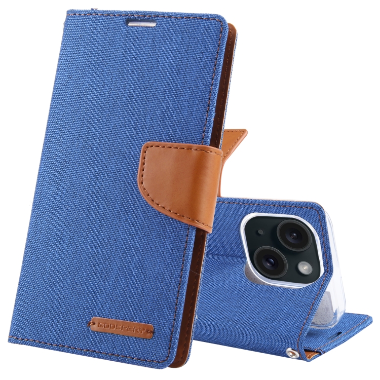 

For iPhone 15 Plus GOOSPERY CANVAS DIARY Fabric Texture Flip Leather Phone Case(Blue)