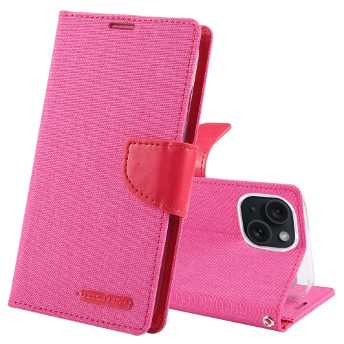 

For iPhone 15 Plus GOOSPERY CANVAS DIARY Fabric Texture Flip Leather Phone Case(Rose Red)