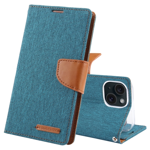 

For iPhone 15 GOOSPERY CANVAS DIARY Fabric Texture Flip Leather Phone Case(Green)