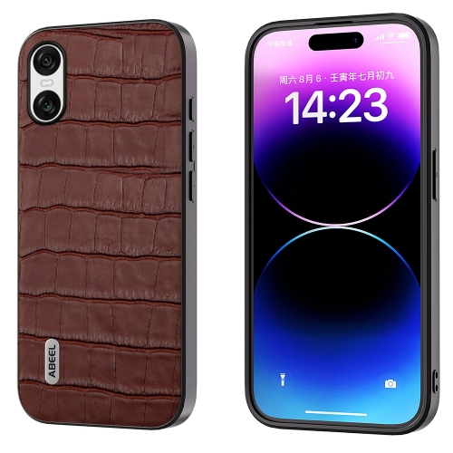 

For Sony Xperia 10 VI ABEEL Crocodile Texture Genuine Leather Phone Case(Brown)