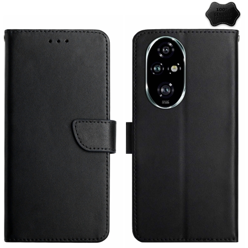 

For Honor 200 5G Global HT02 Genuine Leather Fingerprint-proof Flip Phone Case(Black)