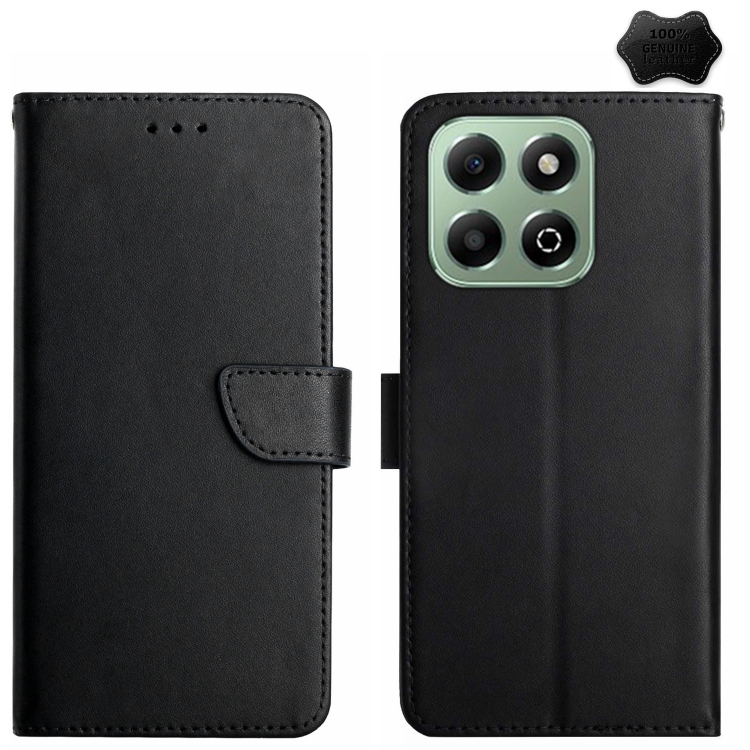 

For Honor X6b HT02 Genuine Leather Fingerprint-proof Flip Phone Case(Black)