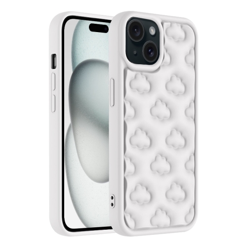 For iPhone 15 Plus 3D Cloud Pattern TPU Phone Case(White)