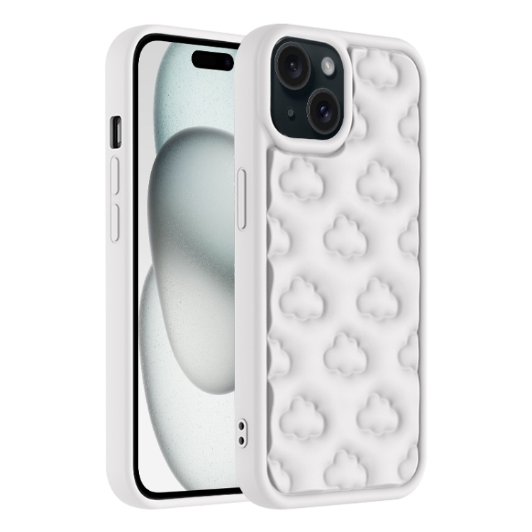 

For iPhone 15 3D Cloud Pattern TPU Phone Case(White)