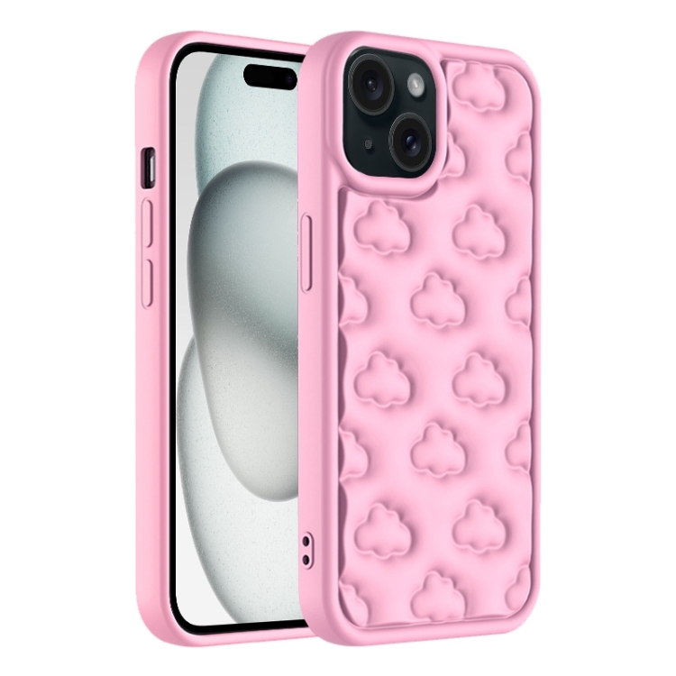 

For iPhone 15 3D Cloud Pattern TPU Phone Case(Pink)