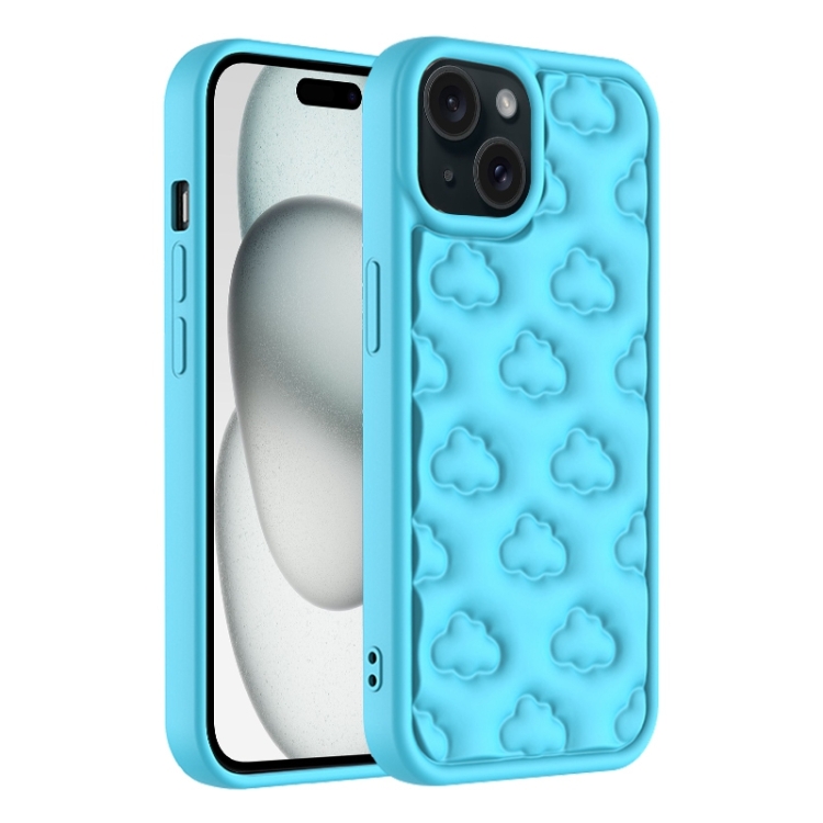

For iPhone 15 3D Cloud Pattern TPU Phone Case(Blue)