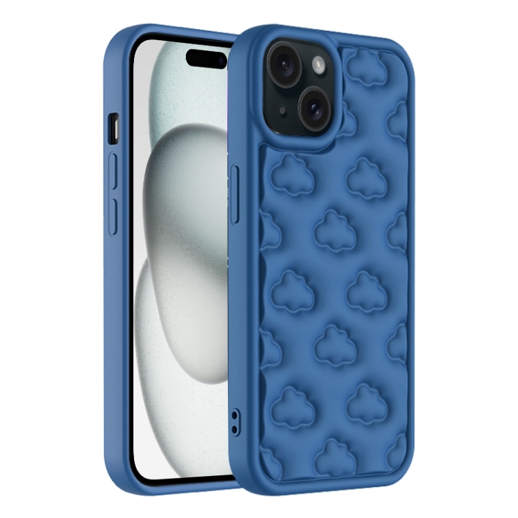 

For iPhone 15 3D Cloud Pattern TPU Phone Case(Dark Blue)