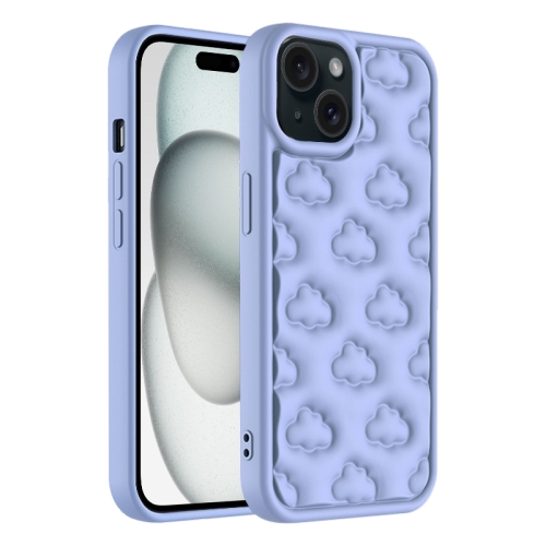 

For iPhone 15 3D Cloud Pattern TPU Phone Case(Purple)