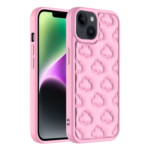 For iPhone 14 Plus 3D Cloud Pattern TPU Phone Case(Pink) 12 colors gouache paint set kit
