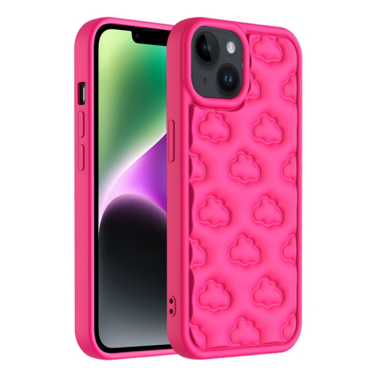 

For iPhone 14 Plus 3D Cloud Pattern TPU Phone Case(Rose Red)