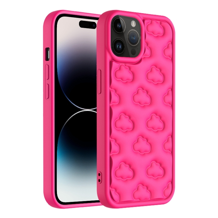 

For iPhone 14 Pro Max 3D Cloud Pattern TPU Phone Case(Rose Red)