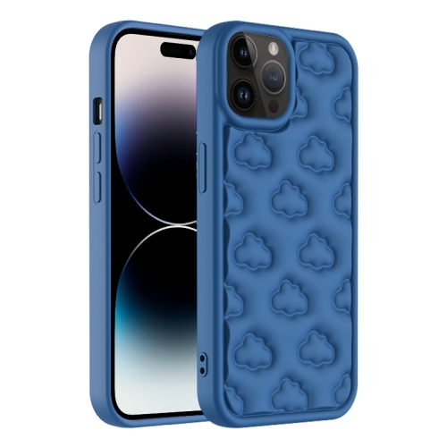 For iPhone 14 Pro Max 3D Cloud Pattern TPU Phone Case(Dark Blue) for iphone 15 astronaut pattern large window tpu phone case blue