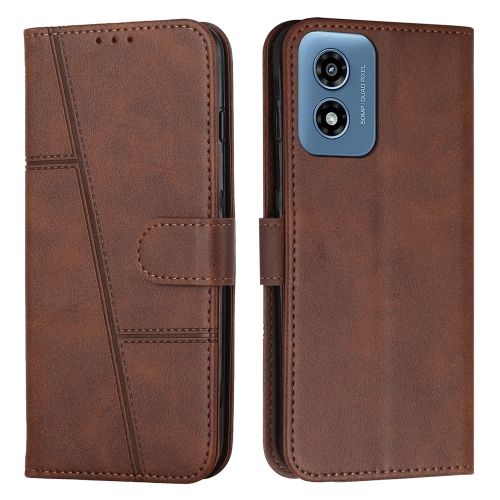 For Motorola Moto G04/G24 Stitching Calf Texture Buckle Leather Phone Case(Brown) walkie talkie replacement housing case for motorola gp328 gp340 mtx900 pro5150 pro5350 ptx700 ht750 radio