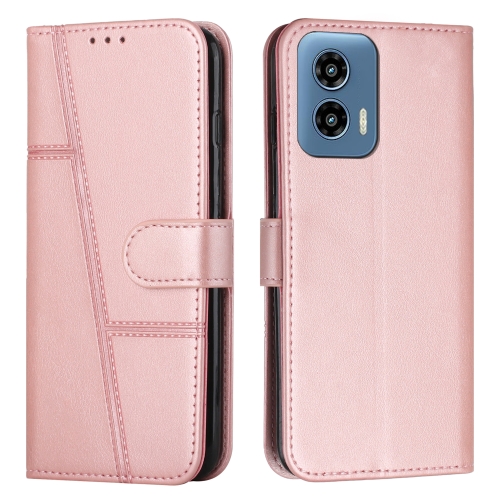 For Motorola Moto G34 5G Stitching Calf Texture Buckle Leather Phone Case(Rose Gold) practical carbon brush holder brush card assembly for aeg milwaukee m18 m12 hammer drill