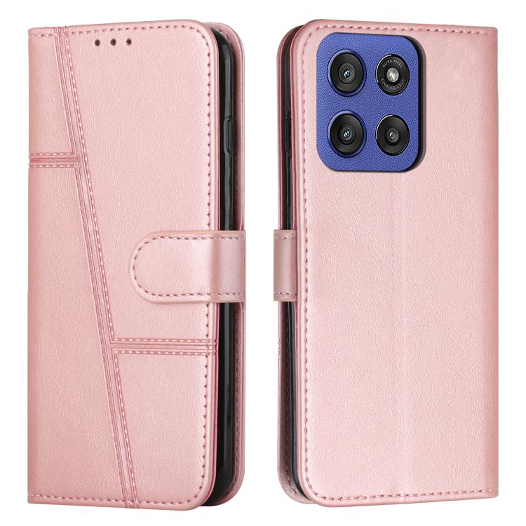 

For Motorola Edge 60 Fusion Stitching Calf Texture Buckle Leather Phone Case(Rose Gold)