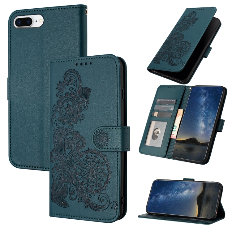 

For iPhone 6 Plus / 7 Plus / 8 Plus Datura Flower Embossed Flip Leather Phone Case(Dark Green)