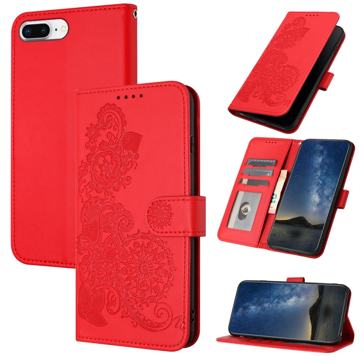 

For iPhone 6 Plus / 7 Plus / 8 Plus Datura Flower Embossed Flip Leather Phone Case(Red)