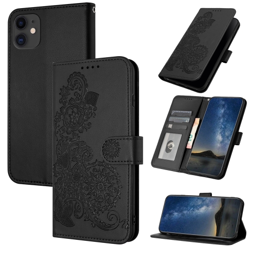 

For iPhone 11 Datura Flower Embossed Flip Leather Phone Case(Black)