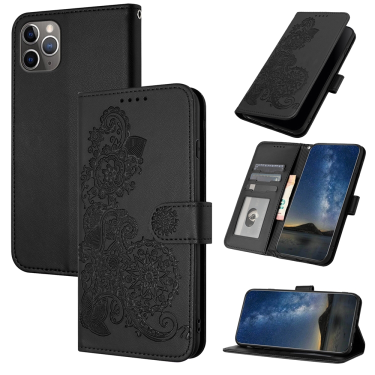

For iPhone 11 Pro Datura Flower Embossed Flip Leather Phone Case(Black)