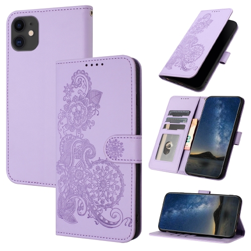 

For iPhone 12 / 12 Pro Datura Flower Embossed Flip Leather Phone Case(Purple)