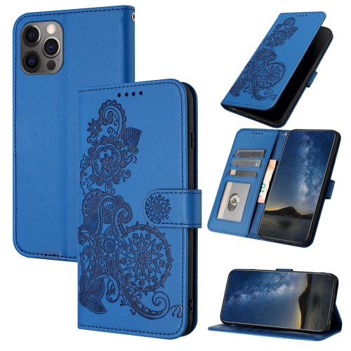 

For iPhone 13 Pro Max Datura Flower Embossed Flip Leather Phone Case(Blue)