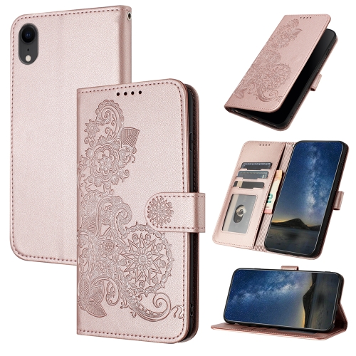 

For iPhone XR Datura Flower Embossed Flip Leather Phone Case(Rose Gold)