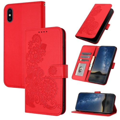 

For iPhone X / XS Datura Flower Embossed Flip Leather Phone Case(Red)