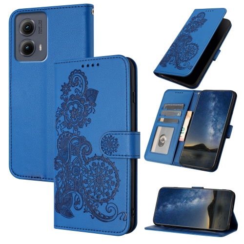 

For Motorola Edge 5G 2024 Datura Flower Embossed Flip Leather Phone Case(Blue)