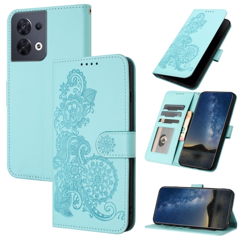 

For OPPO Reno8 Datura Flower Embossed Flip Leather Phone Case(Light blue)