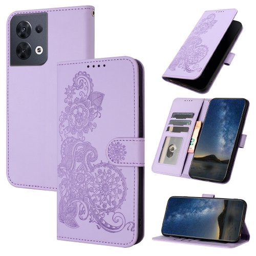 

For OPPO Reno8 Datura Flower Embossed Flip Leather Phone Case(Purple)